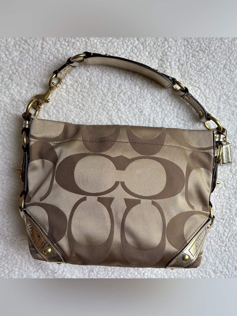 Coach NWOT Vintage Y2K Carly Gold Signature Monogram Canvas Shoulder Bag 13008